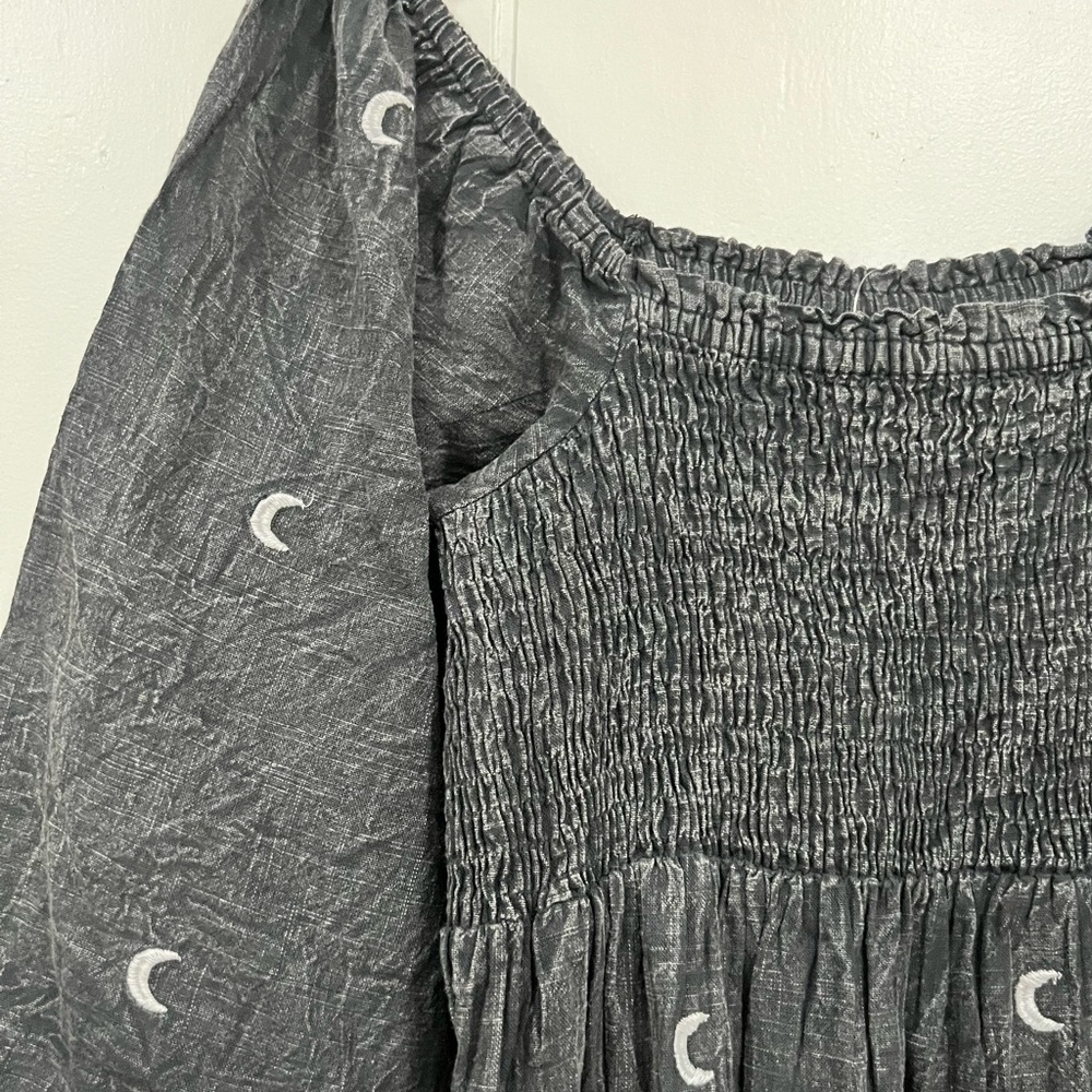 NEW EARTHBOUND Light Gray Embroidered Crescent Smocked Maxi Dress Size: Small - Picture 9 of 15